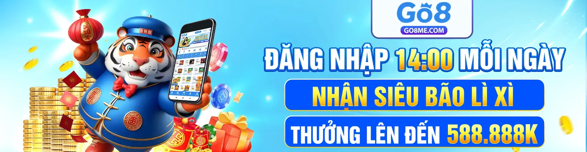 Đăng nhập Go8 14:00 mỗi ngày nhận siêu bão lì xì